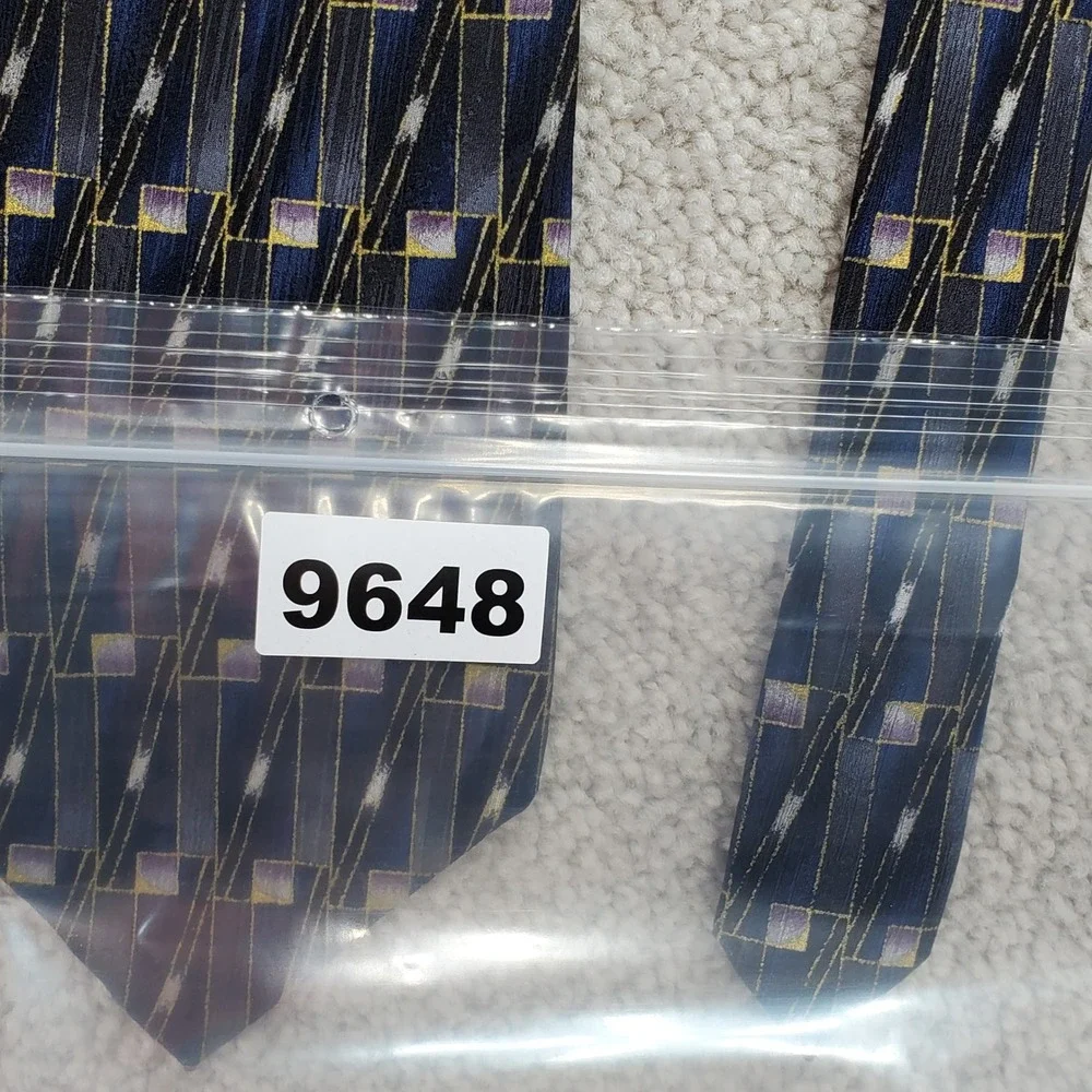 Oscar de la Renta Mens Silk‎ Tie Blue Geometric Pattern Work Office Career